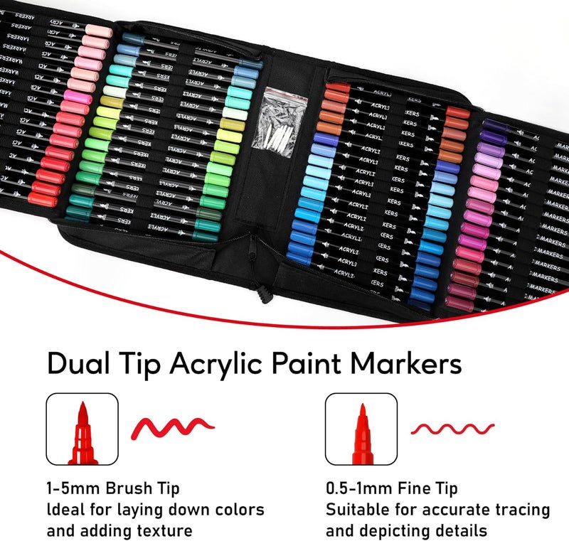 Pagather 100 Colors Acrylic Paint Markers, Dual Tip with Fine Tip and Brush Tip Pens for Stone, Wood, Calligraphy, Canvas, Ceramic, Metal, Glass, Rock Painting, DIY Crafts Art Supplies Kit - Image 2
